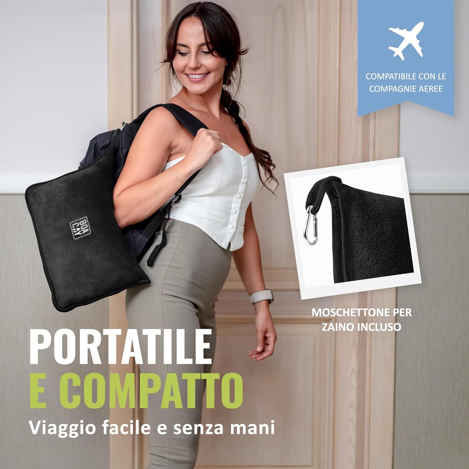 Detalle de BOACAY Coperta da Viaggio Morbida e Calda 100x160 cm: 2-in-1 Cuscino e Coperta per Aereo e Auto