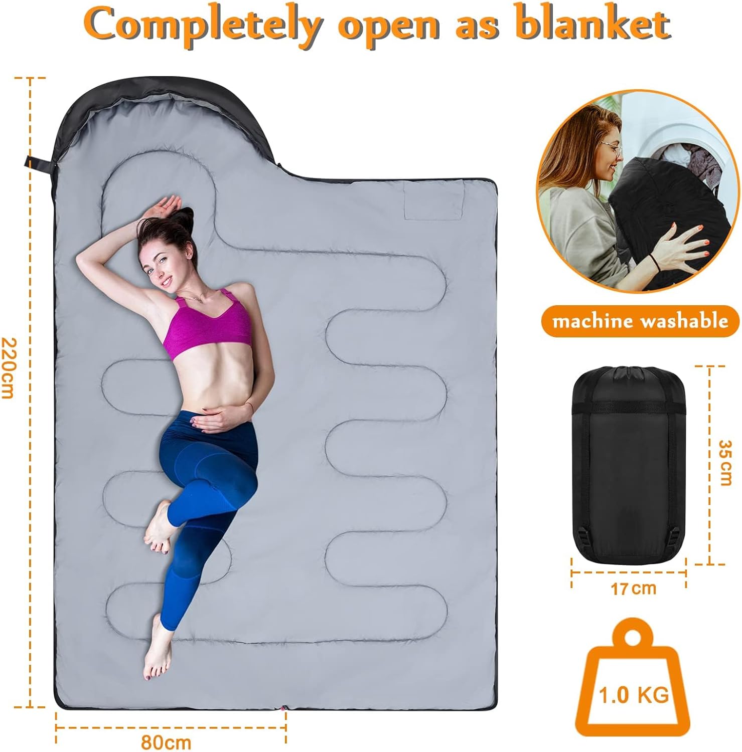 Detalle de Sleeping Bag for Adults 3-Season – Ultra-Light, Waterproof & Compact for Backpacking