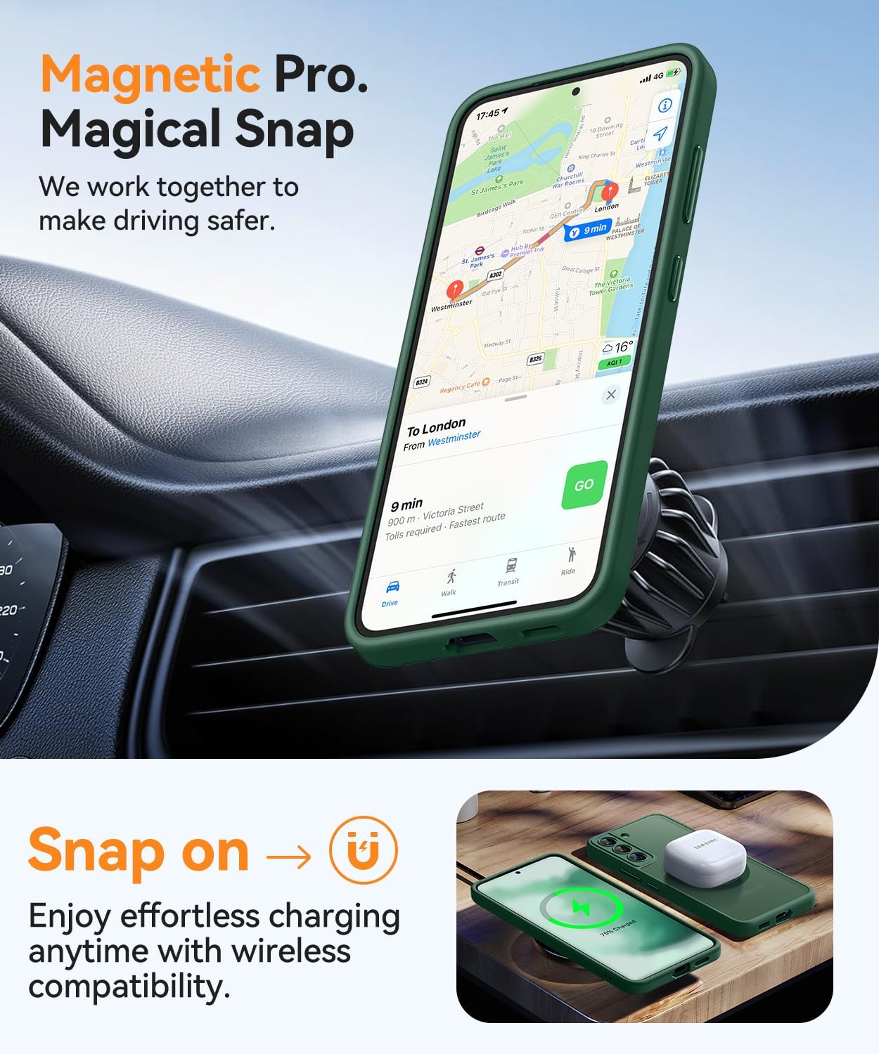Thumbnail 3 de CANSHN Coque Magnétique pour Samsung Galaxy S22 — Translucide Vert Foncé, Protection Appareil Photo et MagSafe
