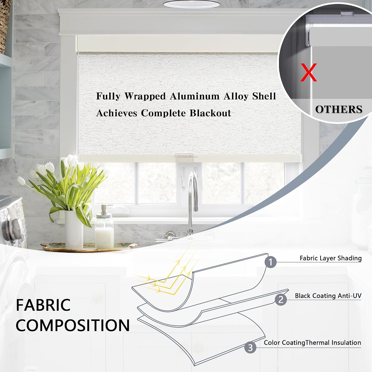 Detalle 1 de AOSKY 6f62ef08-c475-47d7-a13e-57f56a324146 Cordless Blackout Shade, Linen Beige