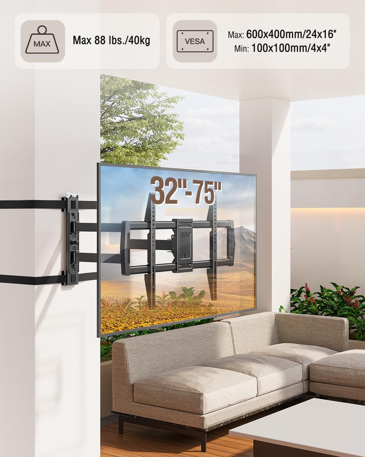 Thumbnail 5 de ELIVED YD0085 Pillar TV Mount (32"–75") for Full Motion, No-Drill Column Installation