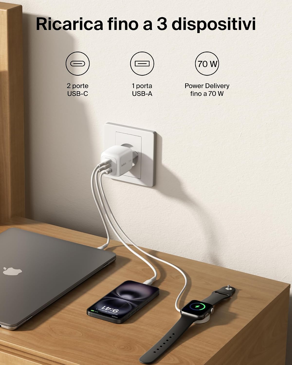 Thumbnail 1 de Belkin Caricatore USB C 3 porte 70 W