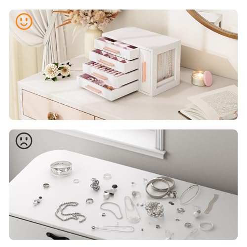 Thumbnail 7 de HOOBRO Caja Joyero de 4 Niveles con Ventana Transparente (EWD09JB04) – Organizador de Joyería en Blanco y Dorado