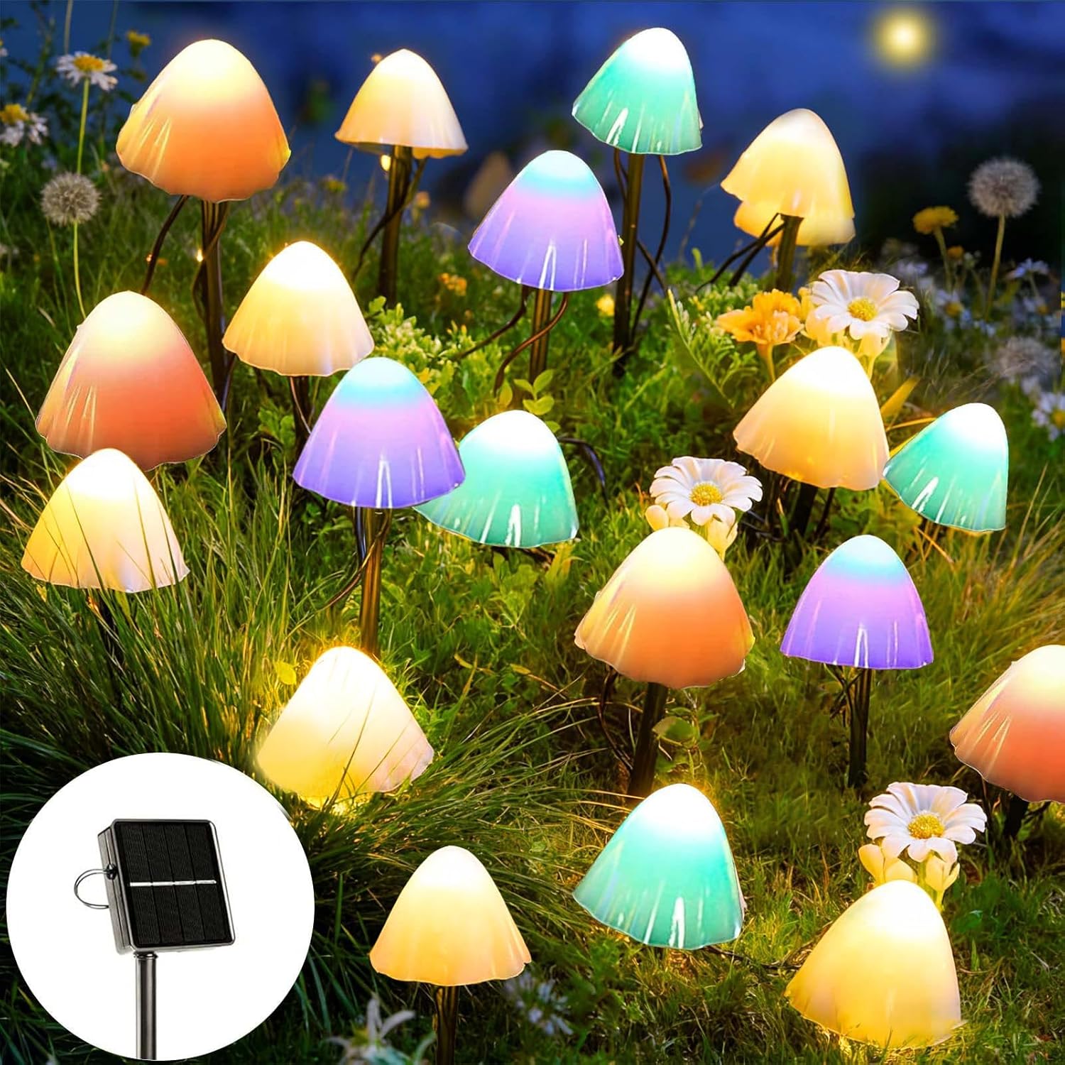 Detalle de Joycome Solar Garden Ornaments: 5M 20 LED Mushroom Solar Lights for Outdoor Spaces