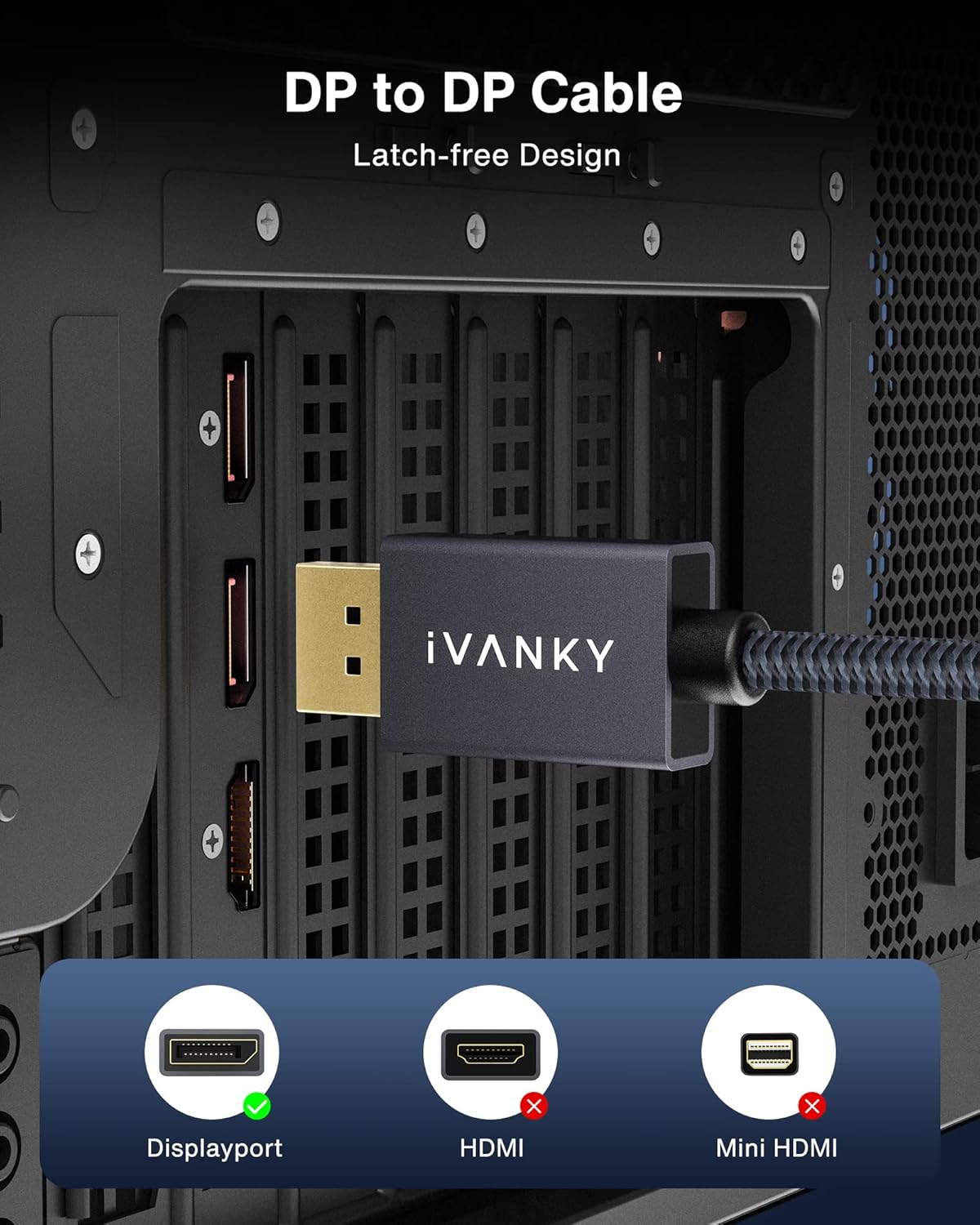 Thumbnail 6 de iVANKY DisplayPort Kabel 2M 144Hz – VESA-zertifiziert, 4K@60Hz, 2K@144–165Hz, 1080p@240Hz