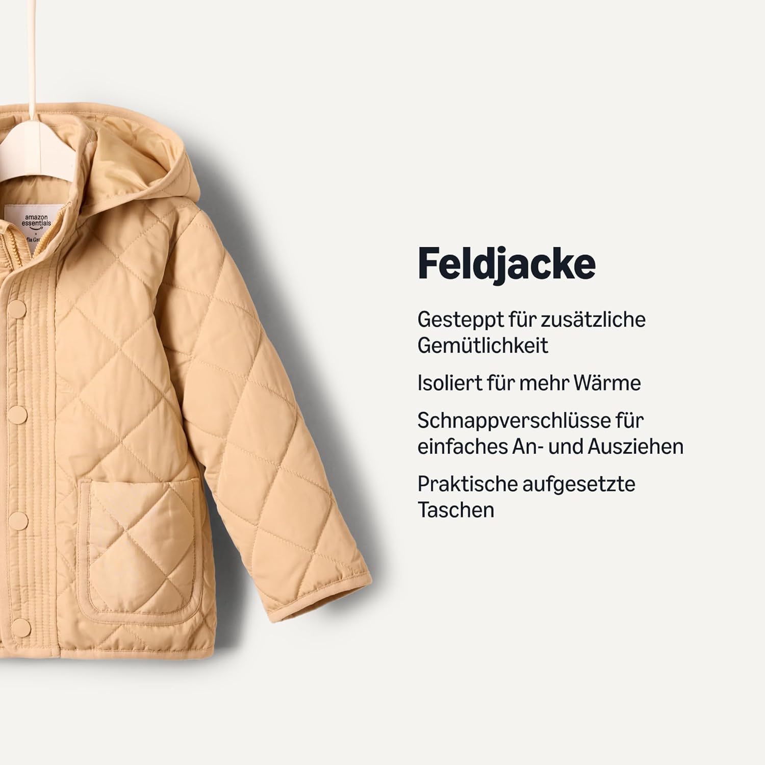 Detalle de Amazon Essentials Unisex Mittelschwere Feldjacke mit Kapuze – isolierter Steppmantel