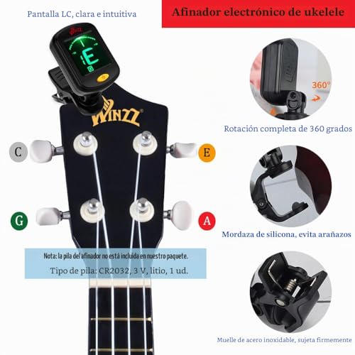 Thumbnail 3 de Winzz Ukelele Soprano Starter Kit para Principiante en Negro – Incluye funda, afinador y más