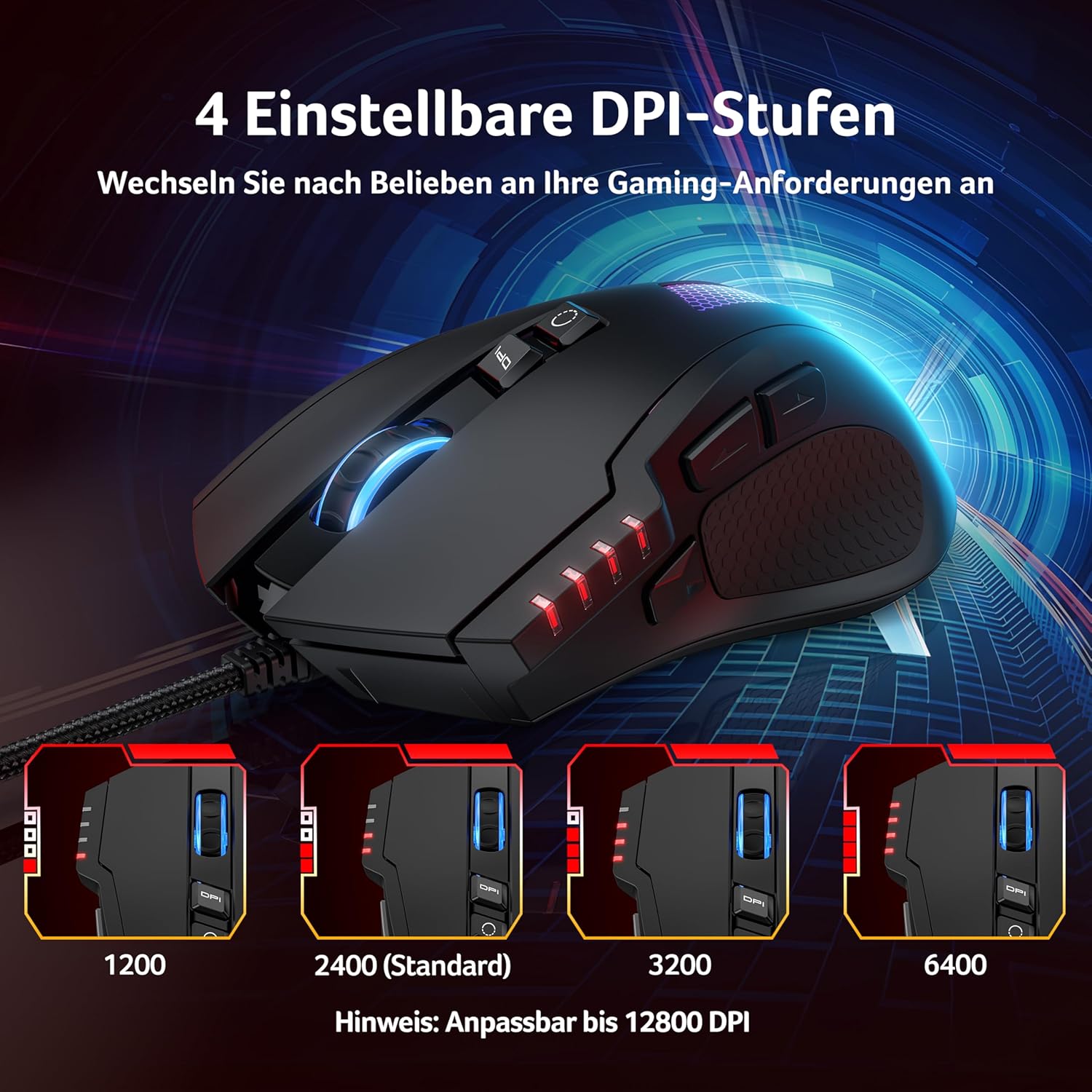 Thumbnail 2 de Acer Gaming Maus mit Kabel (12800 DPI) – 8 programmierbare Tasten, 1000 Hz & RGB
