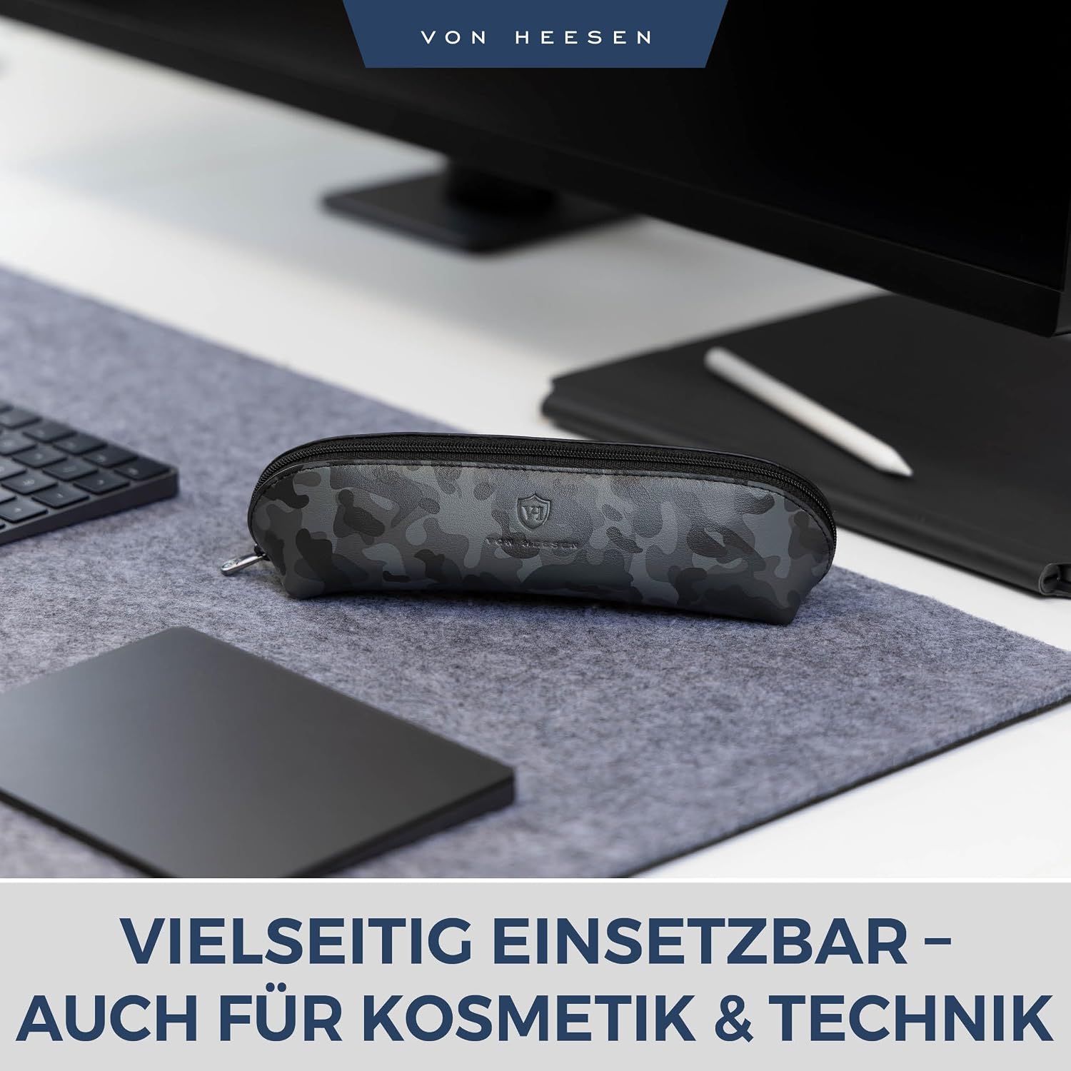 Detalle 2 de VON HEESEN Echtleder Federmäppchen – Camouflage, 20 x 5,5 x 5,5 cm
