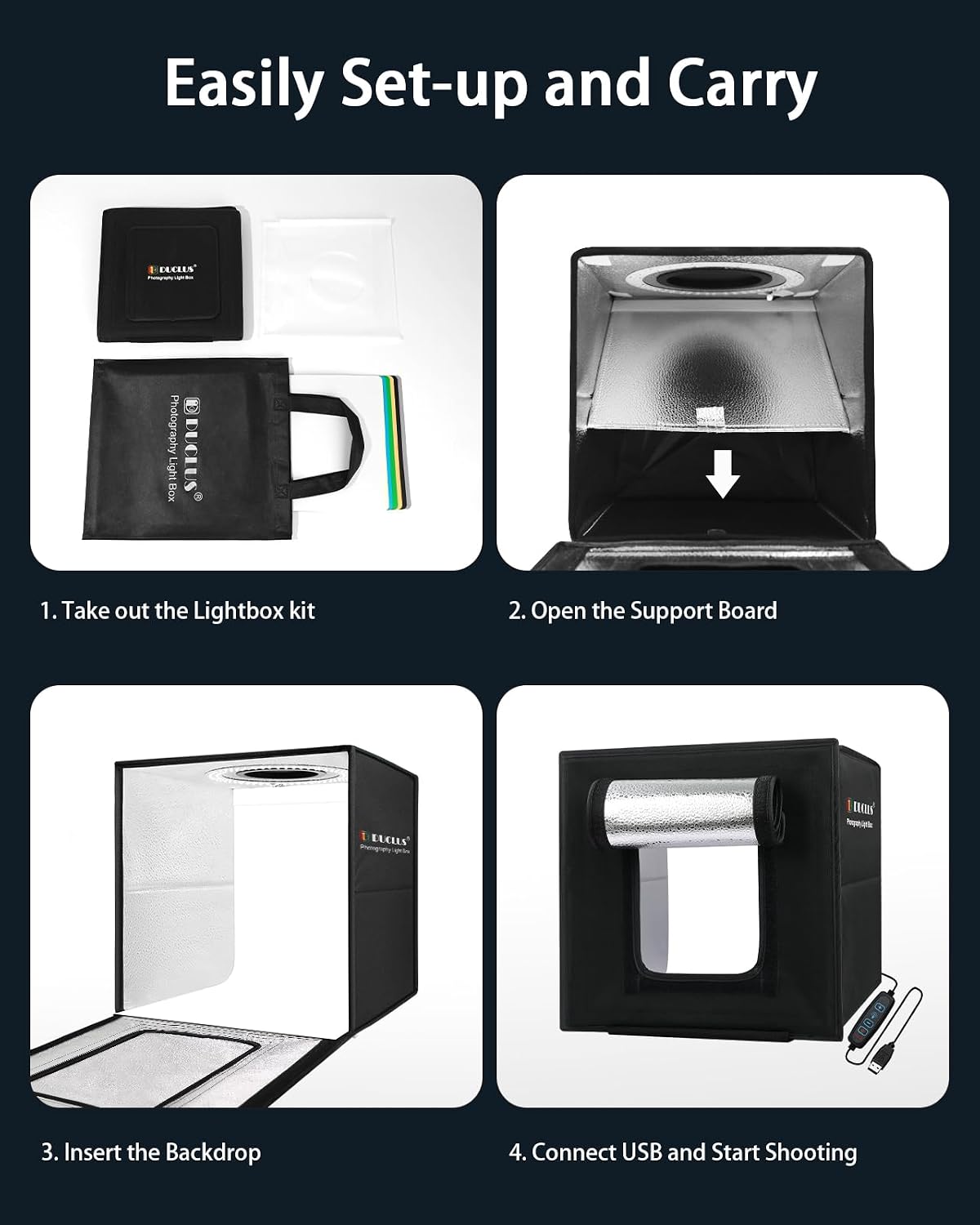 Thumbnail 6 de DUCLUS Light Box Photography 25cm mini photo studio kit with 104 dimmable LED lights