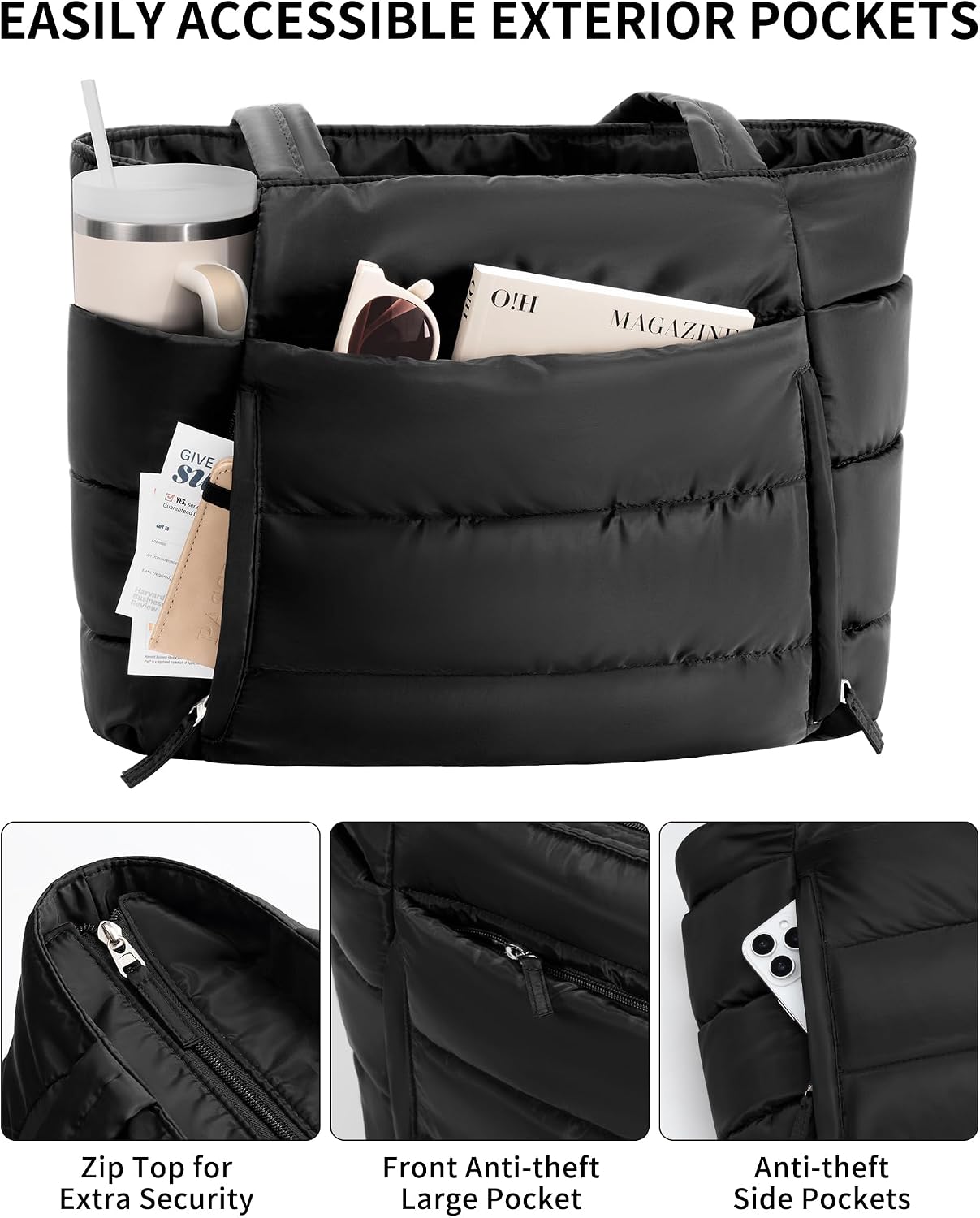 Thumbnail 4 de Puffer Tote Bag for Women, Lightweight ⚙