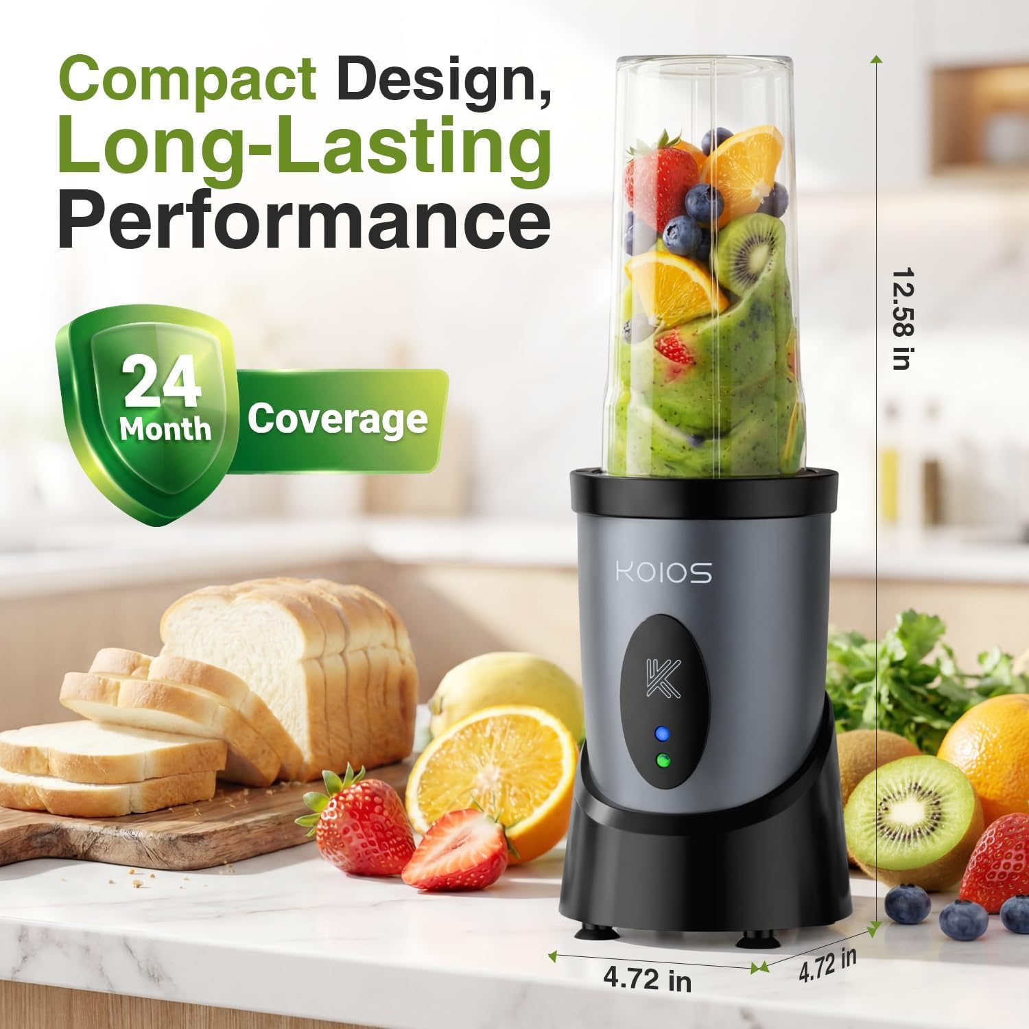 Thumbnail 4 de KOIOS Smoothie Blender 900W Personal Blender with 2 Portable 22oz Cups (Grey Blue)