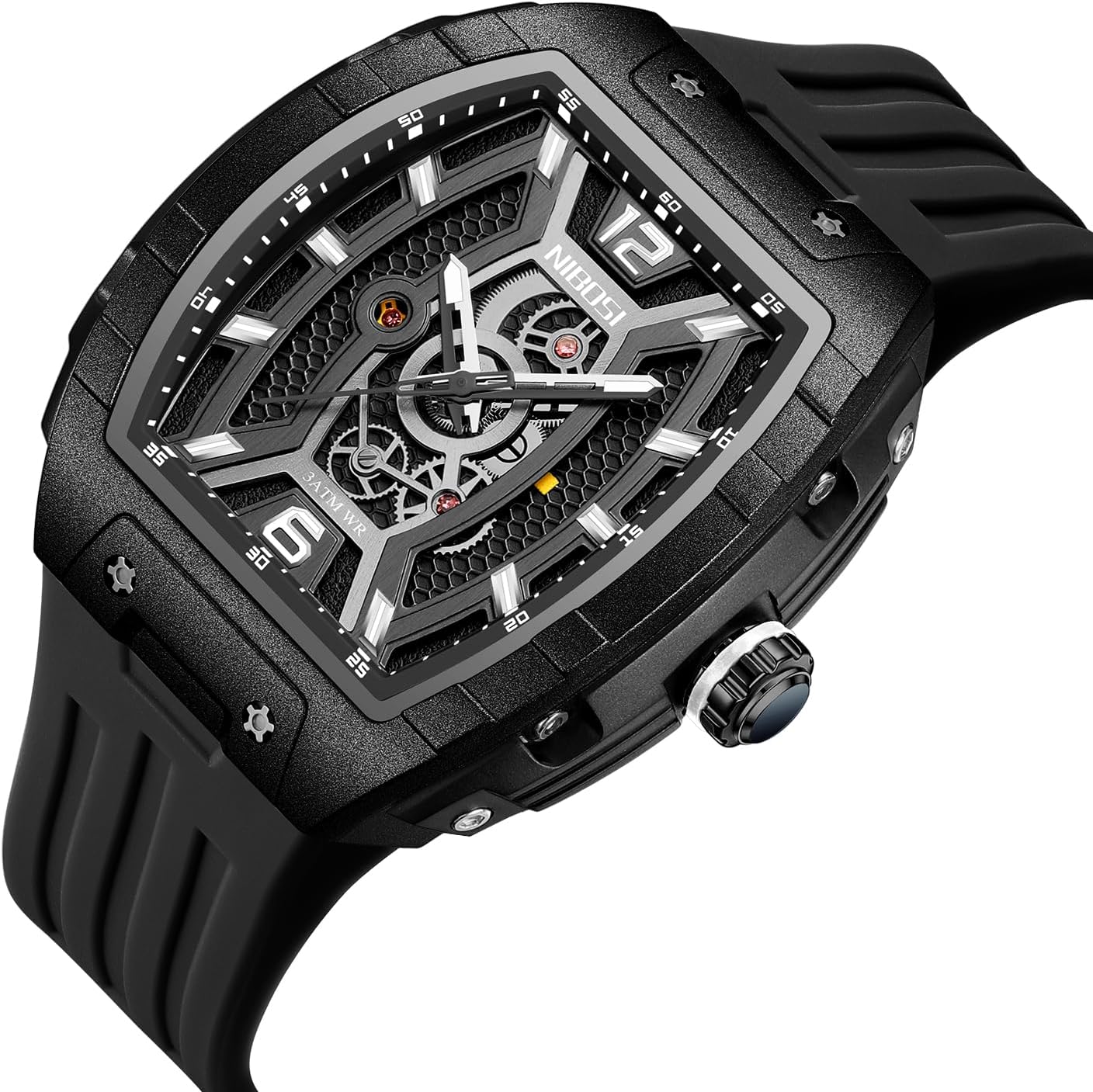 Thumbnail 1 de NIBOSI Orologio da polso uomo quadrato impermeabile digitale analogico al quarzo in silicone