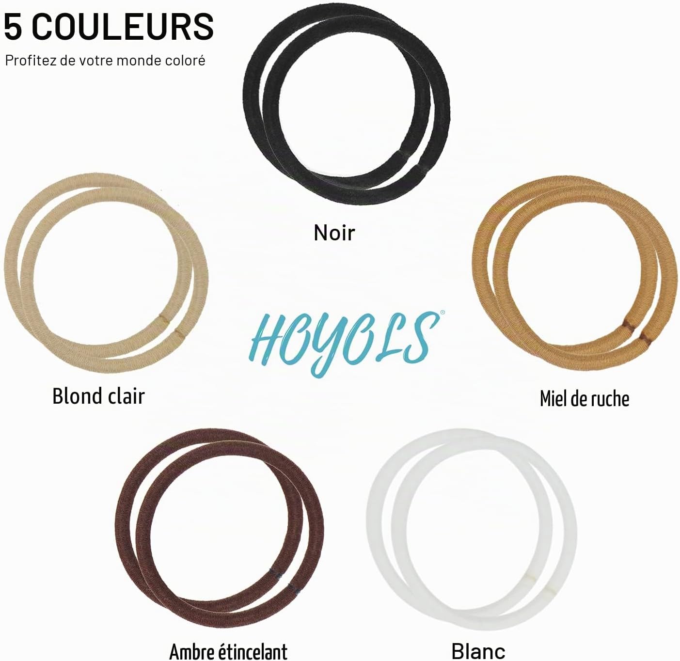 Thumbnail 6 de HOYOLS Lot de 50 élastiques pour cheveux noirs tressés épais sans métal