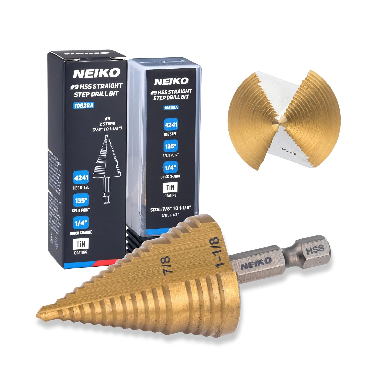 Detalle de NEIKO Step Drill Bit, 7/8-Inch to 1-1/8-Inch