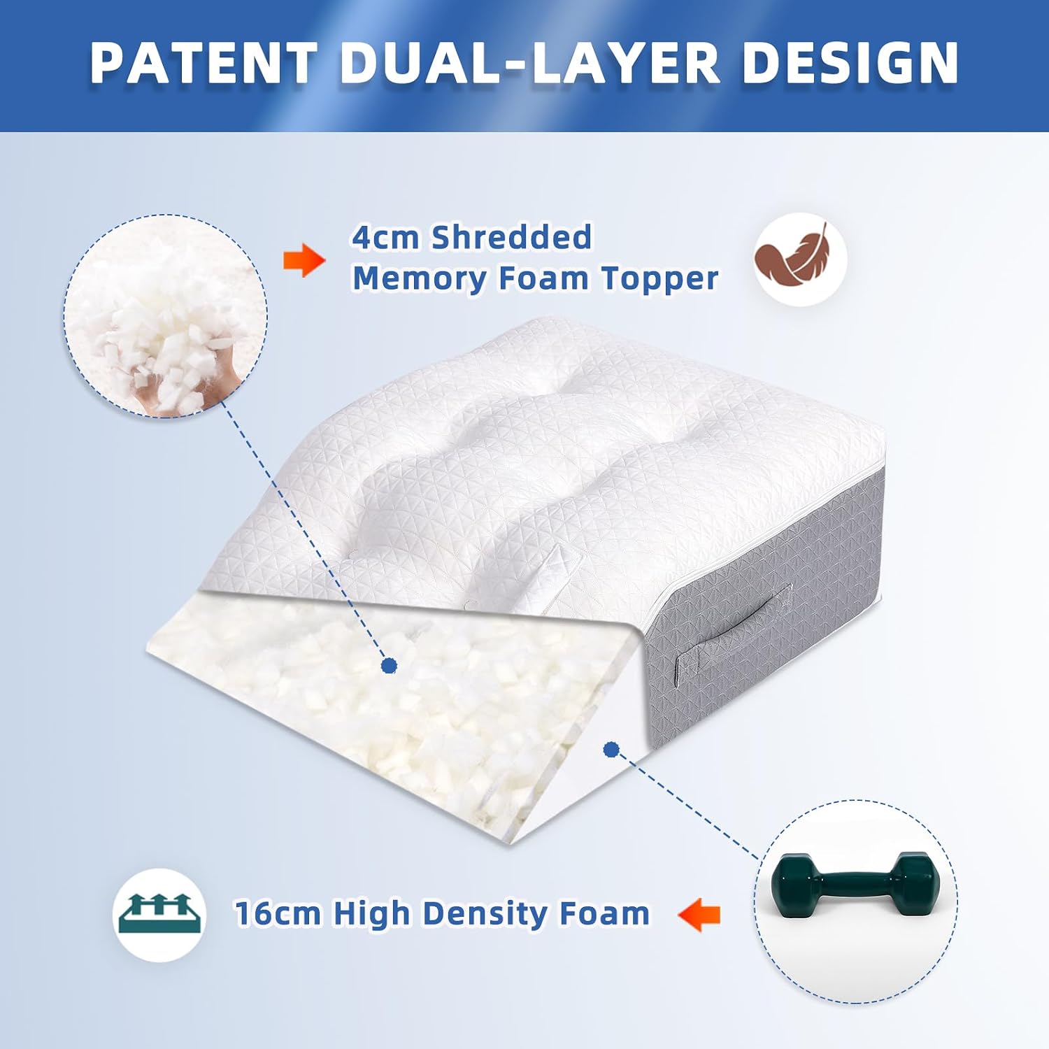 Detalle de baibu Leg Elevation Pillow with dual-layer memory foam and removable washable cover