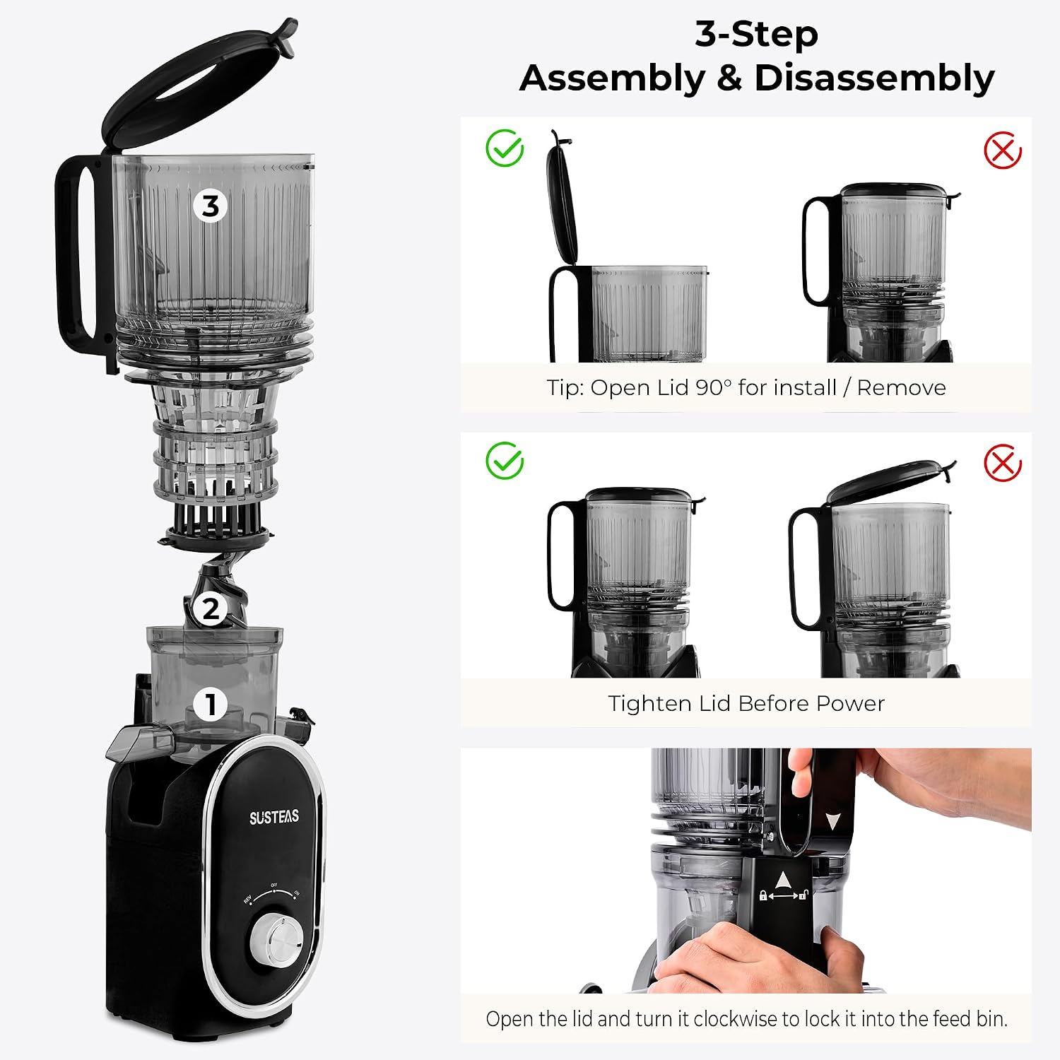 Detalle 2 de SUSTEAS Cold Press Juicer 300W, 1.5L capacity 🧃