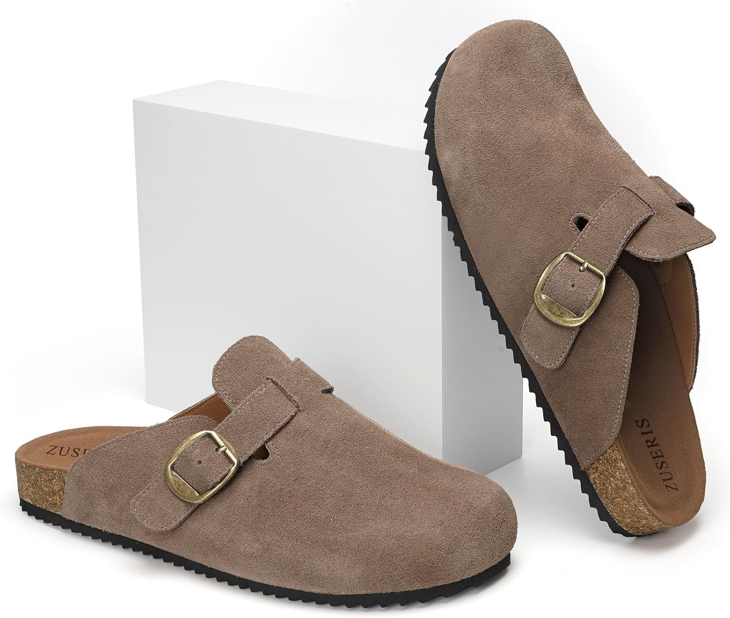 Detalle de ZUSERIS Suede Clogs for Women and Men, Wide Width with Cork Footbed