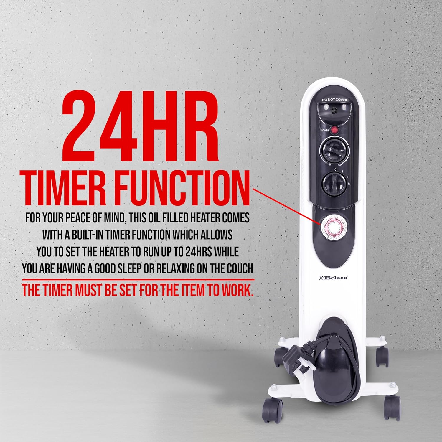 Detalle 2 de Belaco 2500W oil-filled radiator with 24H timer