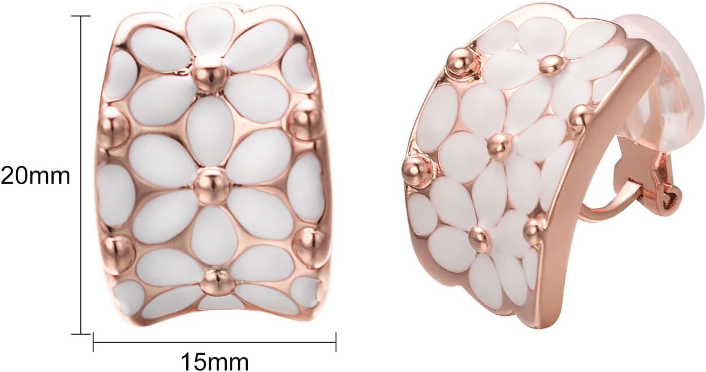 Detalle 2 de Vissen Weiß Blumen Rosegold Ohrclips Damen – Roségold, weiße Blume, 20 mm