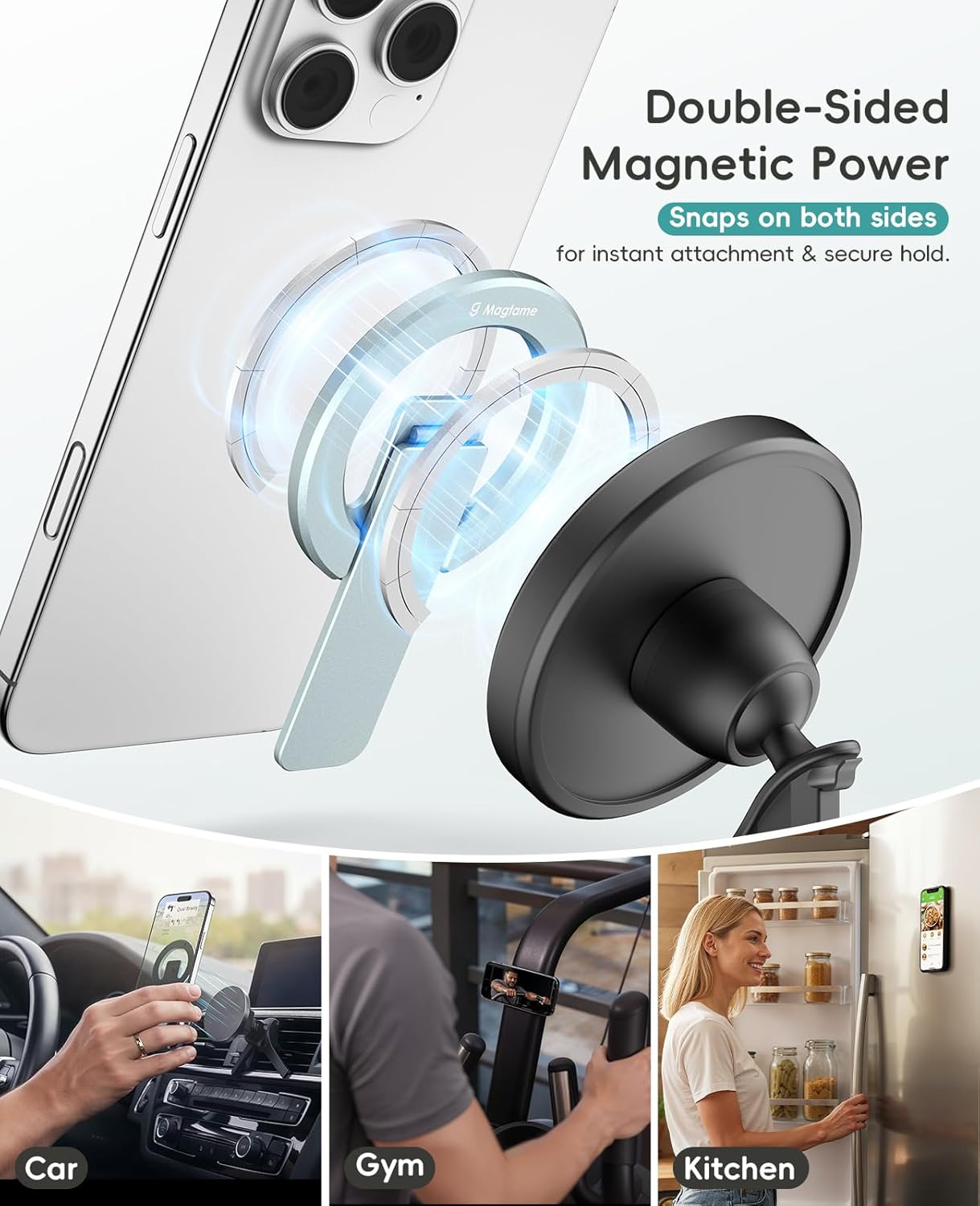 Thumbnail 1 de Magtame Support magnétique pour téléphone – Double face, bureau magnétique et pliable – Bleu