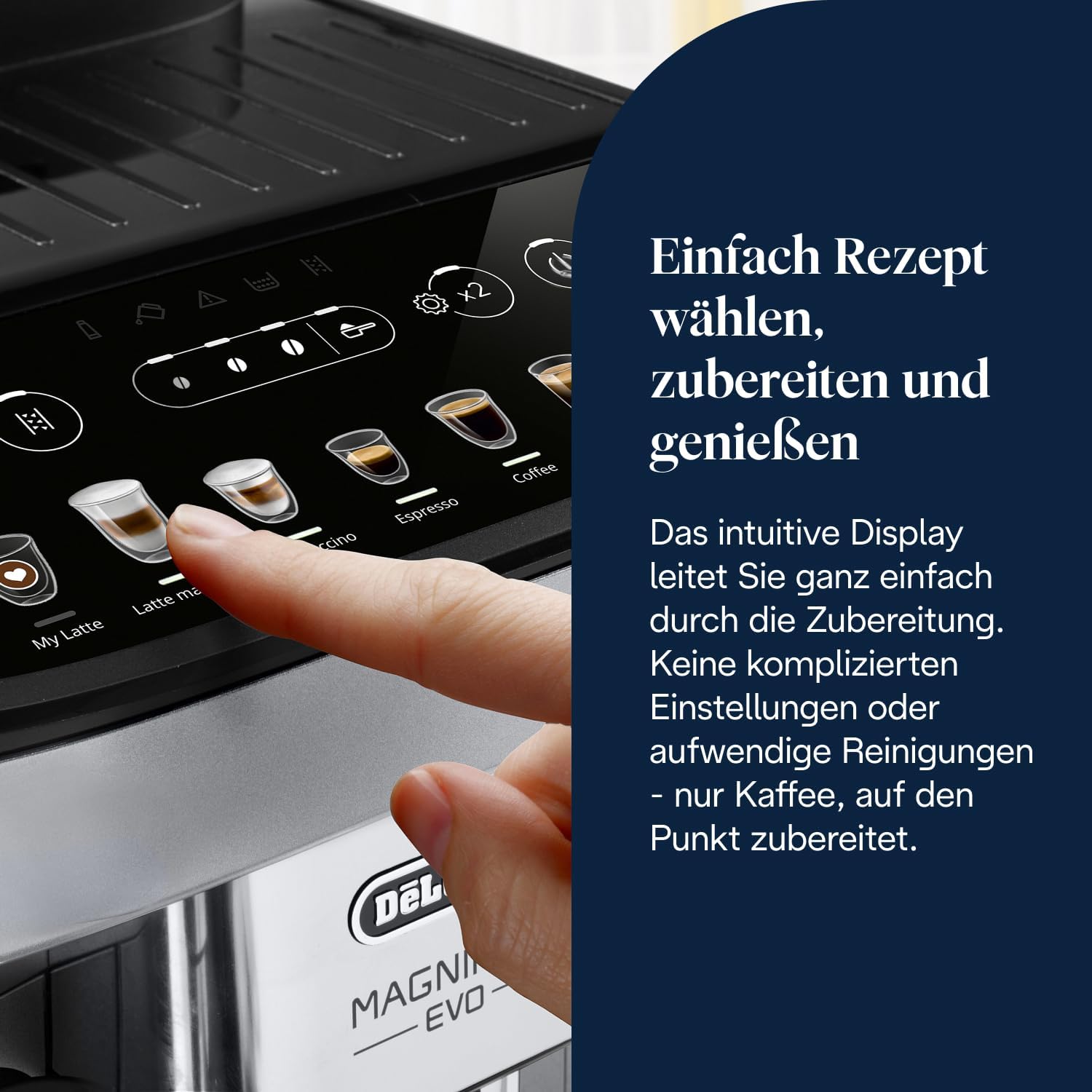 Detalle de De’Longhi Magnifica Evo ECAM292.81.SB – Kaffeevollautomat mit One-Touch-Getränken, Cappuccino & Espresso