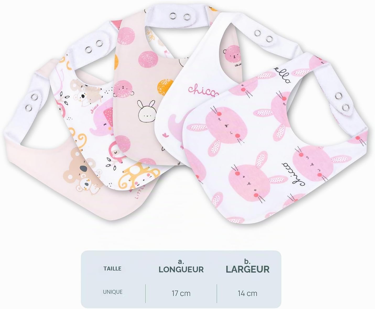 Detalle de Chicco Lot de 5 Bavoirs Bébé en Coton Doux – Taille Unique, Design Italie