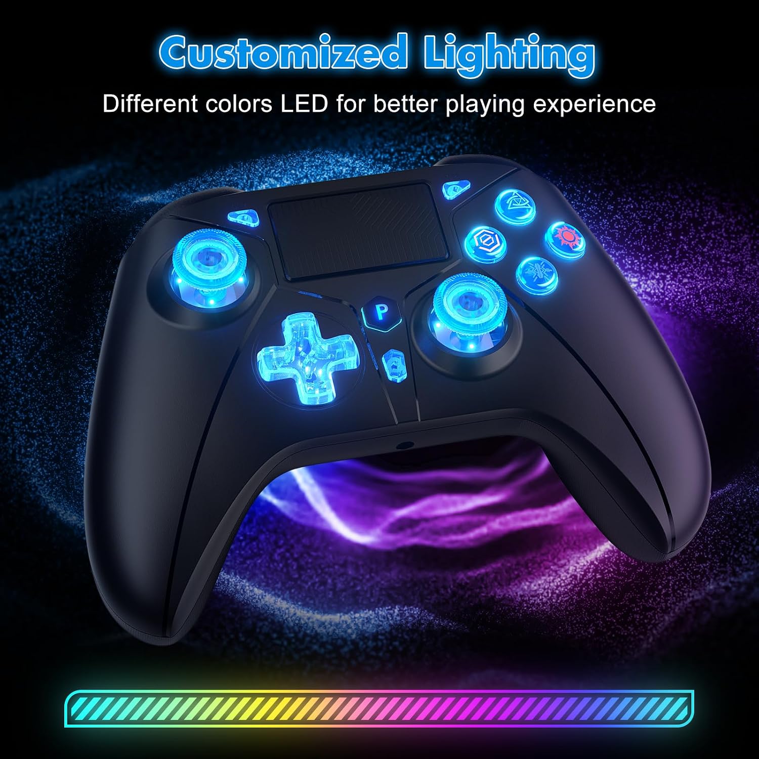 Detalle de Dinosoo RGB Wireless Controller with LED Light & Remap Back Buttons for PS5, PC