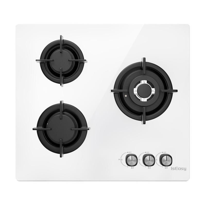 Imagen de IsEasy MGBG-603: Placa de gas de 3 hornillos de vidrio blanco en OfertitasTOP