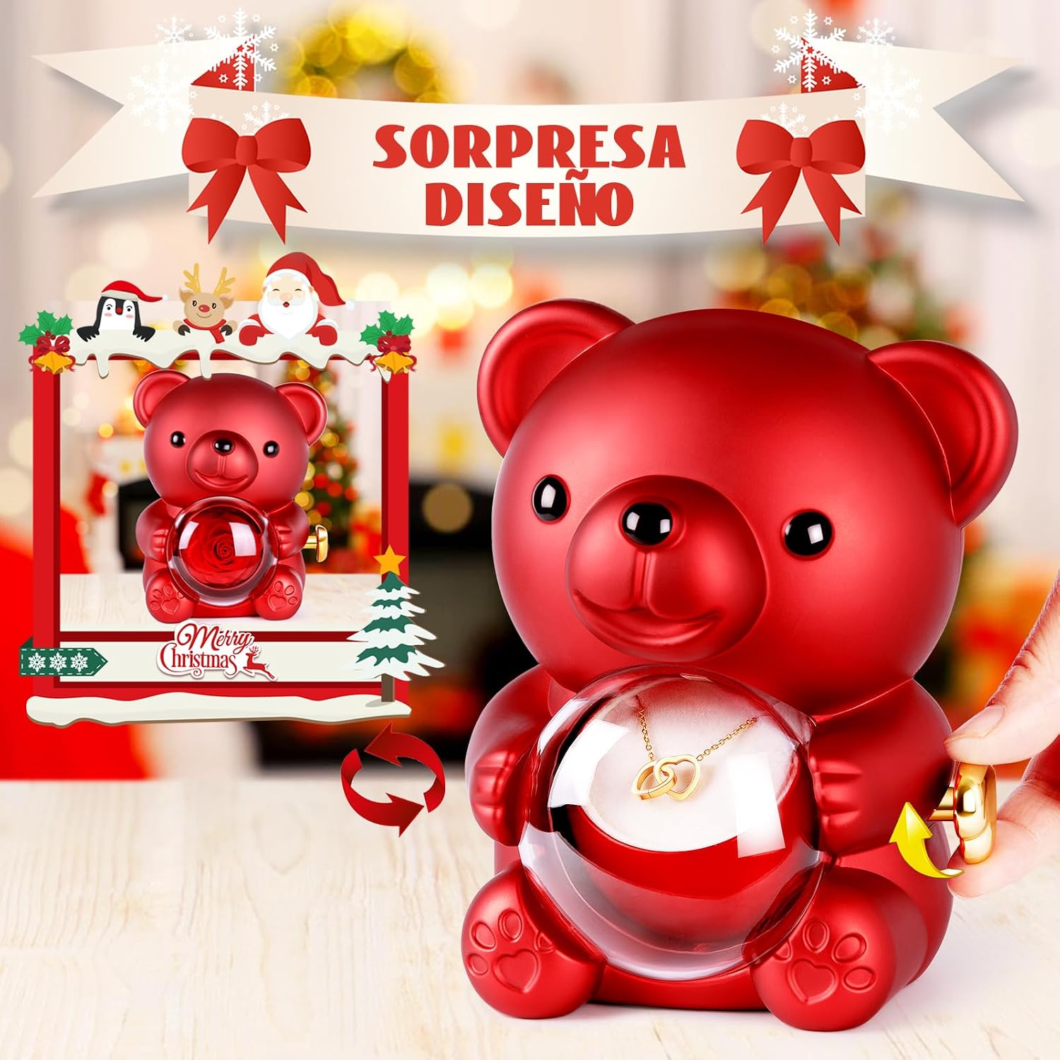 Thumbnail 1 de goldmiky Oso con Rosa Eterna y Collar 1 unidad
