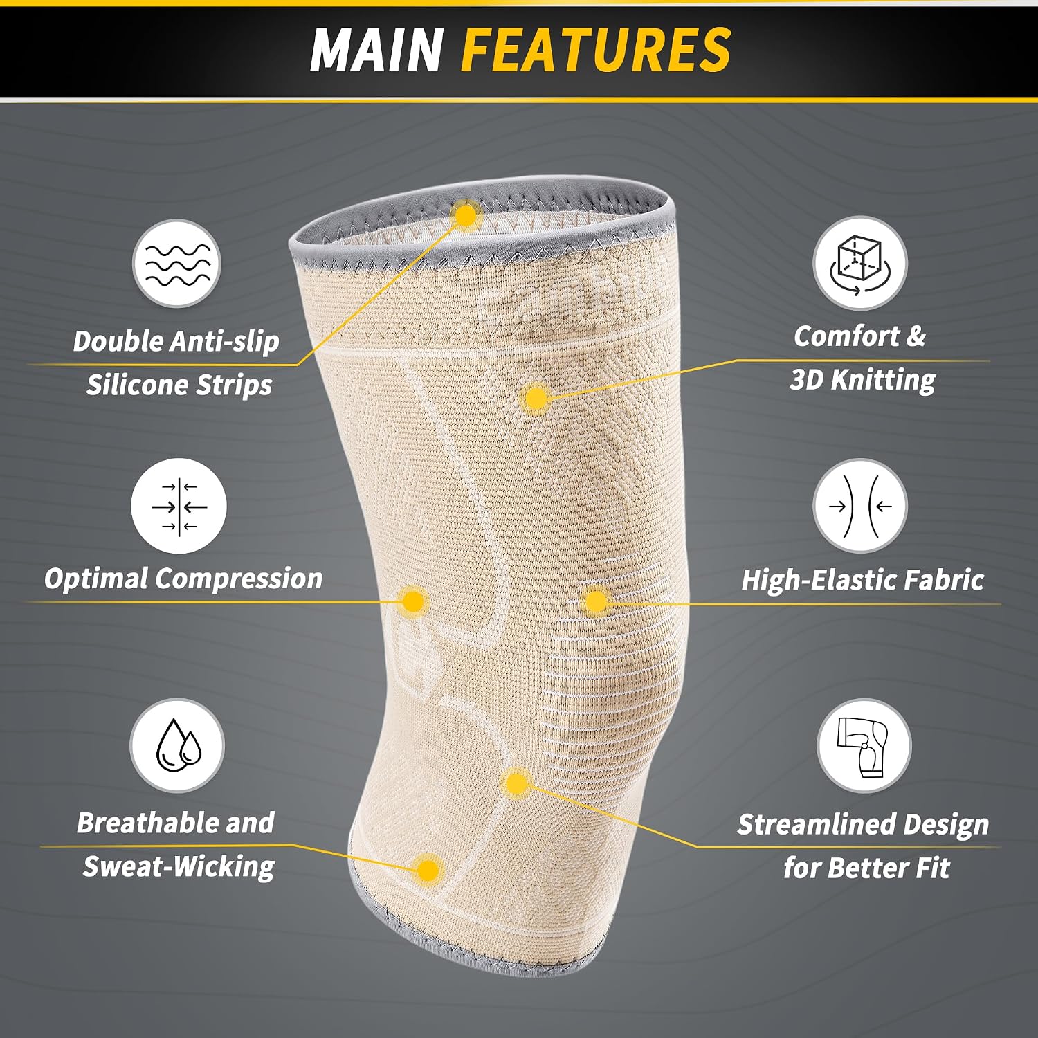 Detalle de CAMBIVO NS10 Knee Compression Sleeves, 2-Pack, Beige, Small