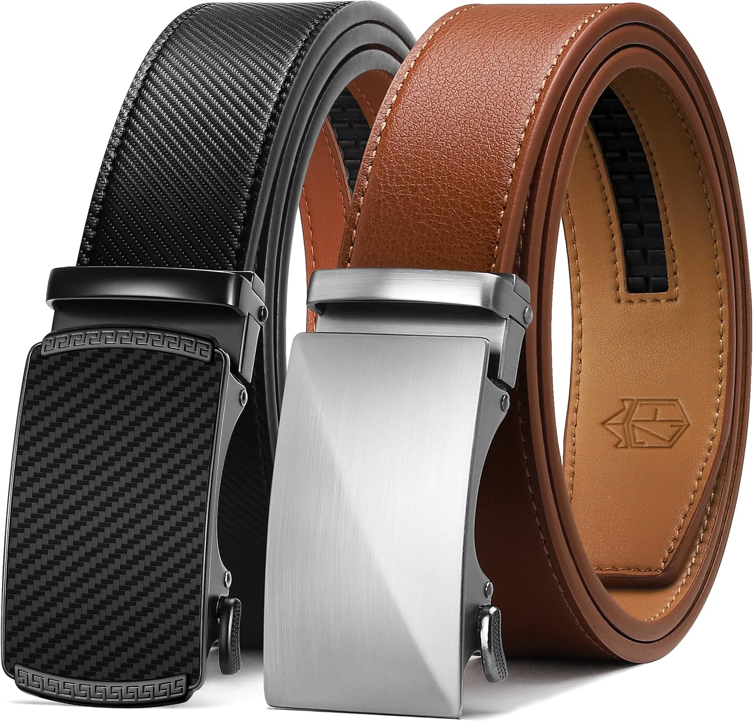 Zitahli Men’s Ratchet Belt (2-Pack) Leather Belts with Trim-to-Fit Buckles