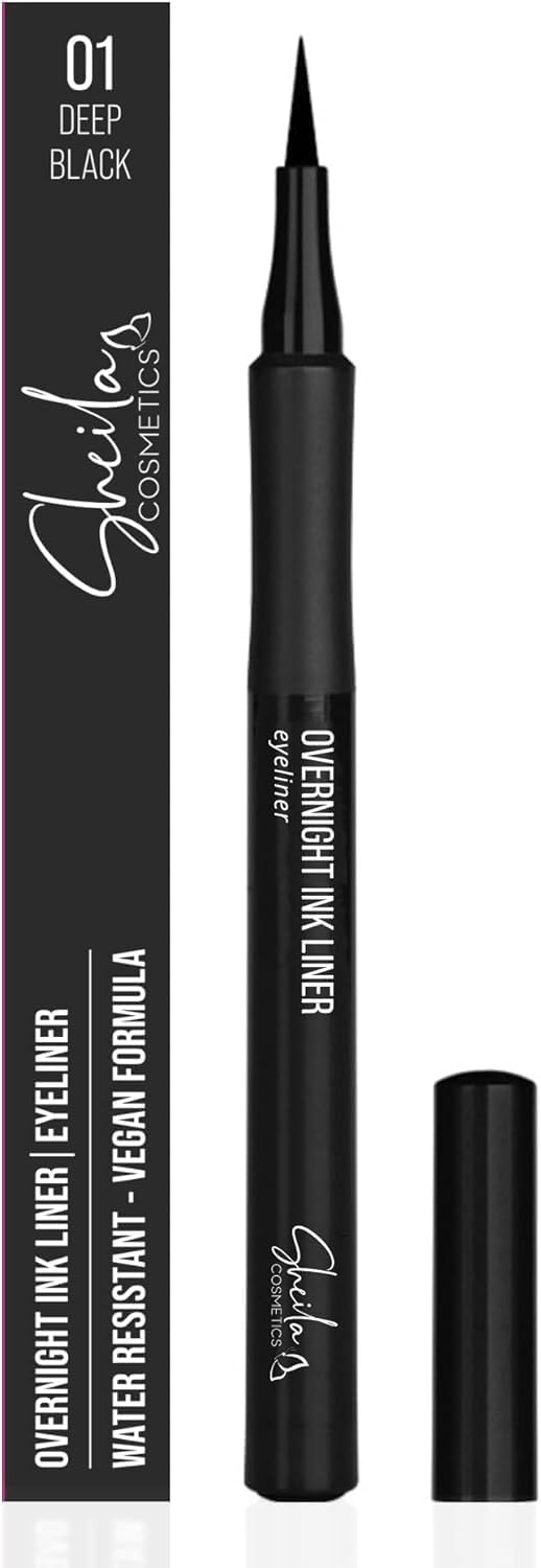 Detalle de Sheila Cosmetics Overnight Ink Liner: Eyeliner a penna waterproof con punta in feltro, 01 Deep Black