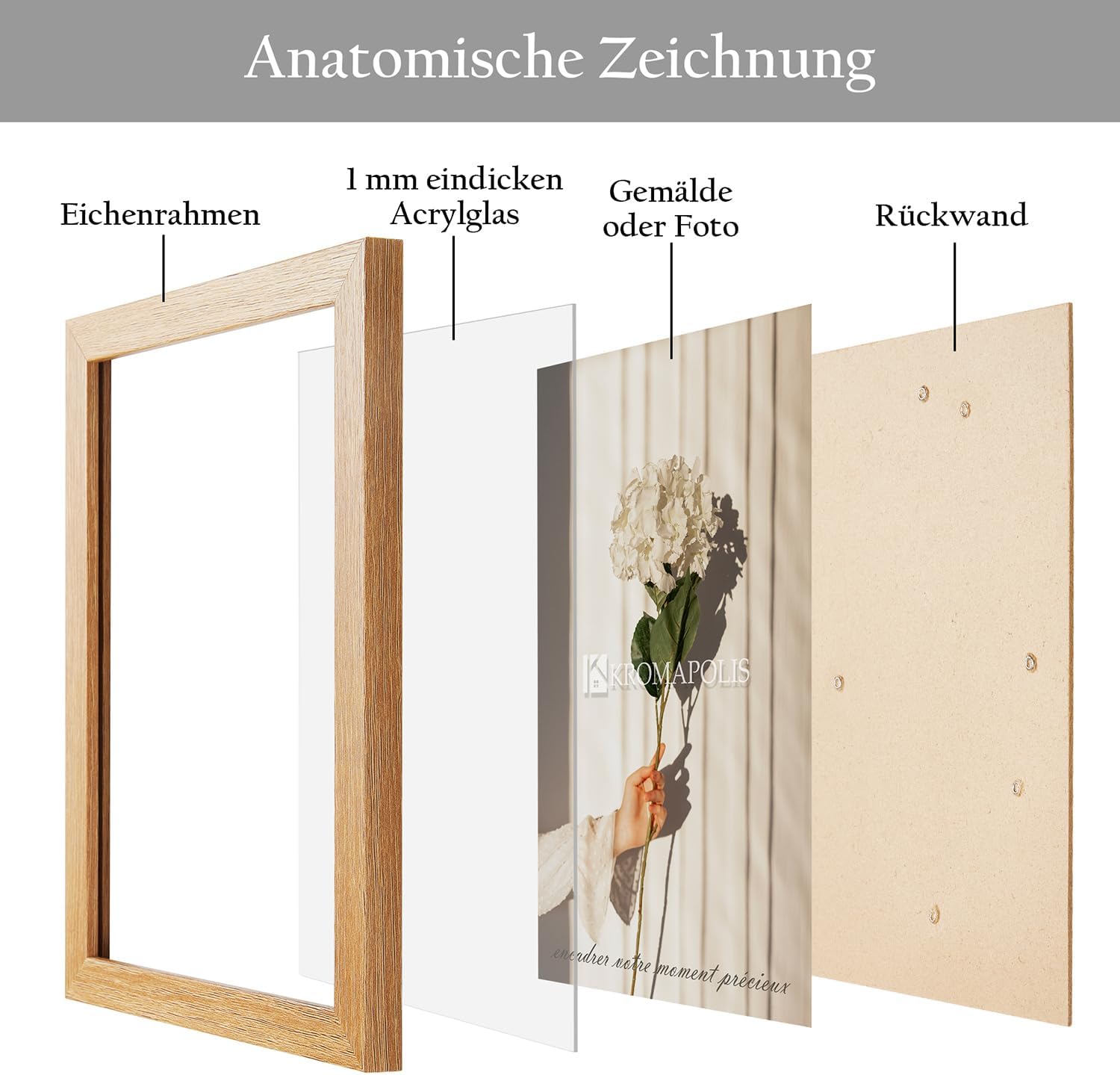 Detalle de Kromapolis Lot de 4 petits cadres photo en MDF effet chêne naturel 10 x 15 cm