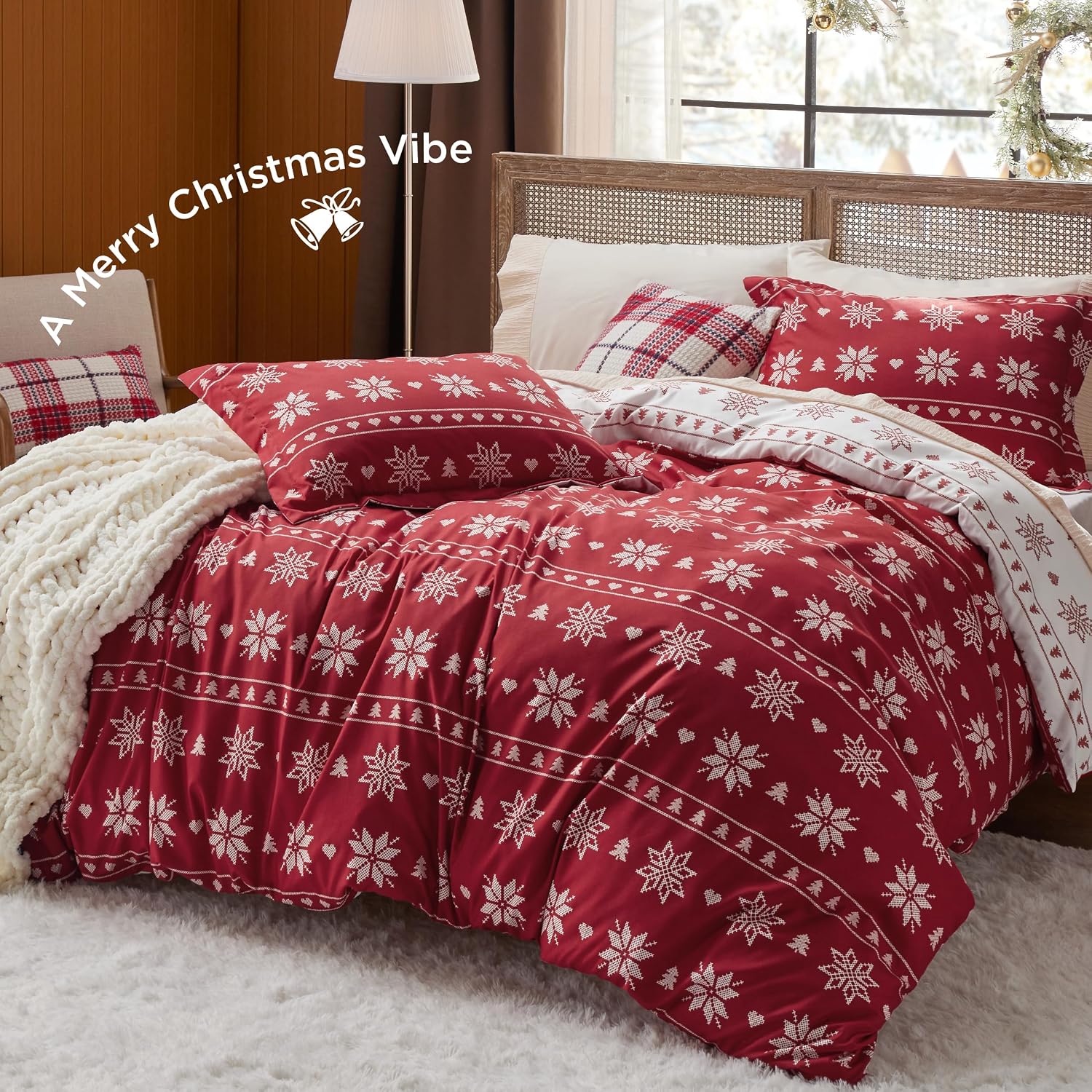 Thumbnail 1 de Bedsure King Christmas Snowflake Duvet Cover Set, 3-Piece Polyester