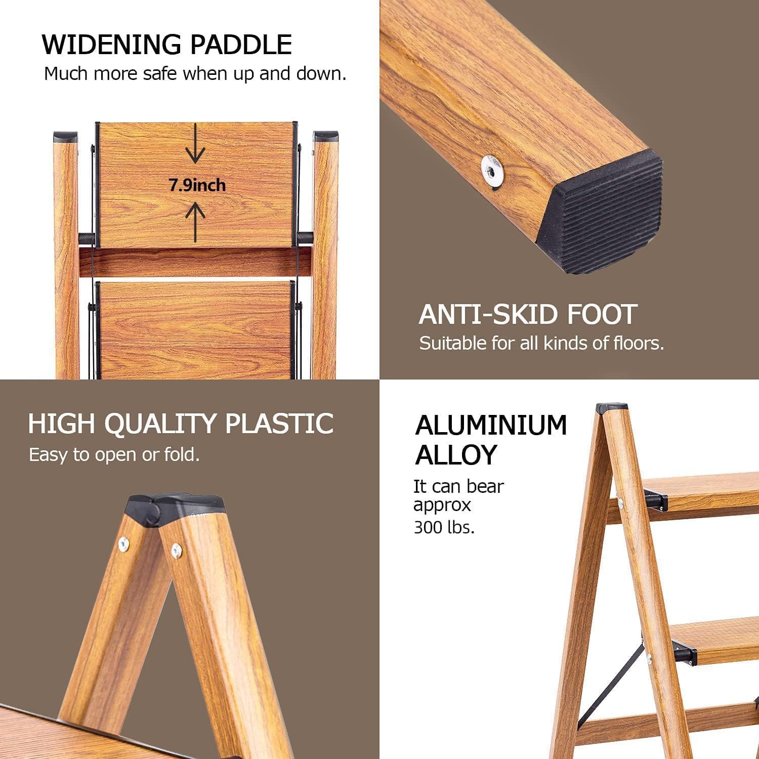 Detalle 2 de Soladder 3stepladder-B Folding Step Ladder, 3-Step Woodgrain Design