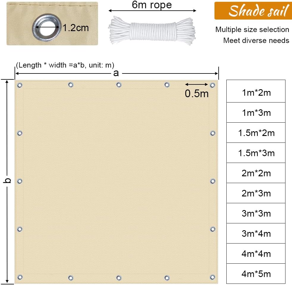 Thumbnail 6 de Oneshlee Voile d’ombrage rectangulaire imperméable 4 × 5 m gris clair – protection UV 95% avec œillets