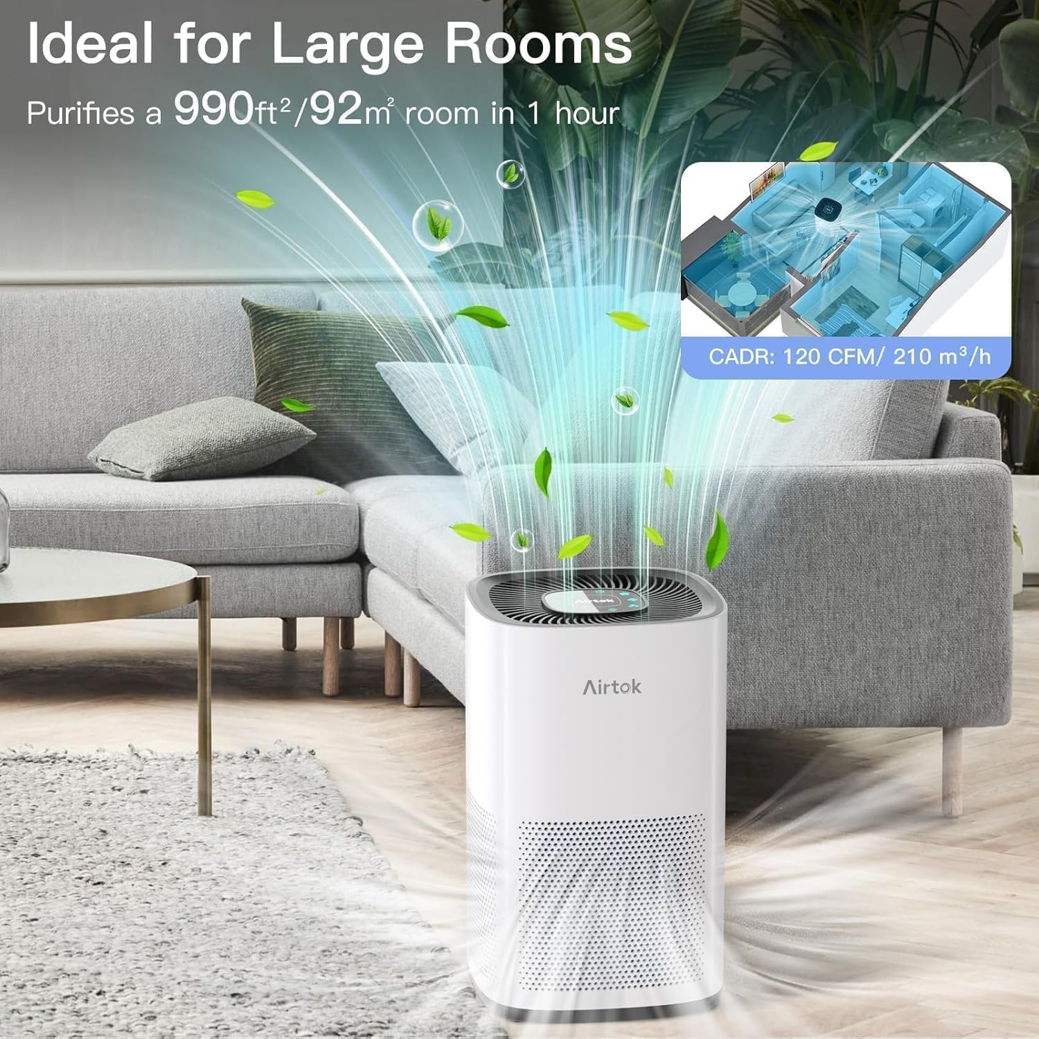 Thumbnail 1 de AIRTOK AP1001 Air Purifier for Home Pets (Bedroom) — H13 HEPA, Sleep Mode, up to 1190 sq ft