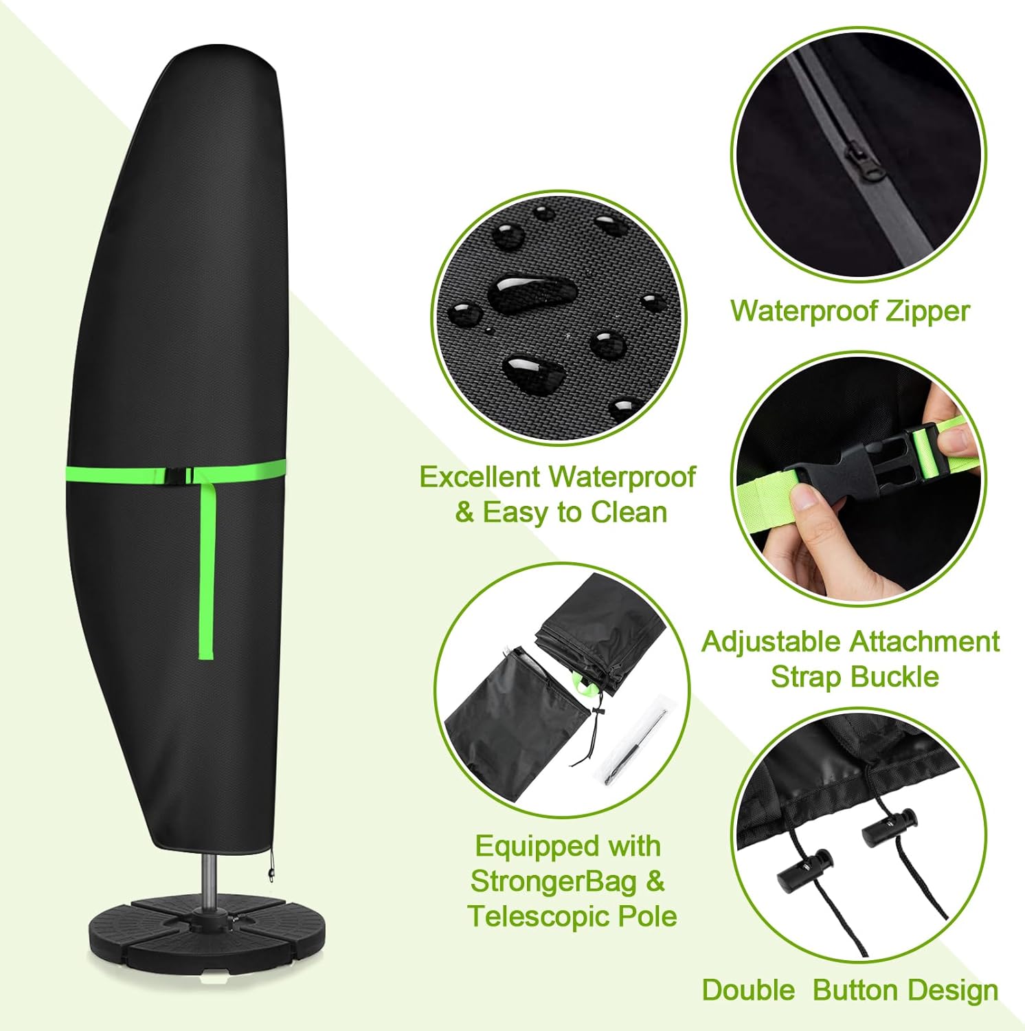 Thumbnail 2 de GEMITTO Sonnenschirm Schutzhülle für Ampelschirm (2–4 m) – wetterfest, wasserdicht, wind- und schneefest, 210 x 45 x 72/32 cm