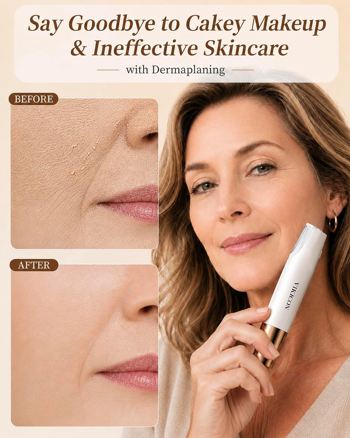 Detalle 2 de VIKICON Groomer Sonic Dermaplaning Tool with 3 Speeds, LED Light and 8 Blades