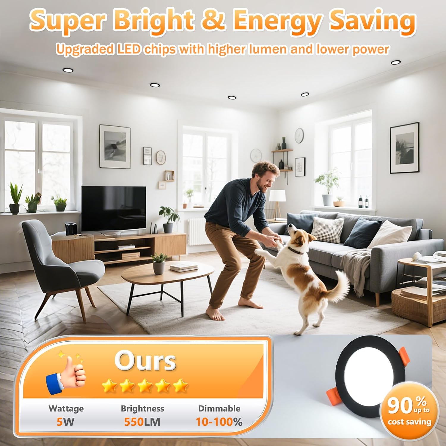 Detalle de YindaLux Einbaustrahler LED 230V dimmbar 5W (10er-Set) in Schwarz, IP44, 3CCT
