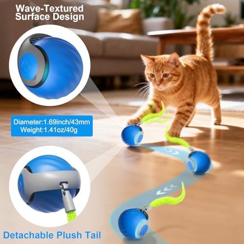 Detalle de Juguete Interactivo Gato Pelota Speedy Tail 2.0 de Kinizuxi (Azul) – Bola rodante recargable para gatos