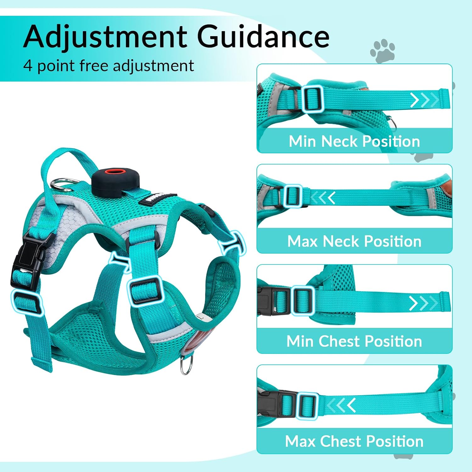 Detalle de Cat Harness and Leash Set with AirTag Holder (Teal) — Escape-Proof, Small Cat Vest for Outdoor Walks