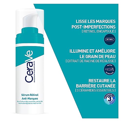 Detalle de CeraVe Sérum Rétinol Anti-Marques Doux Encapsulé en Gel-Crème – Smoothing et Résurfacing pour Peaux à Imperfections