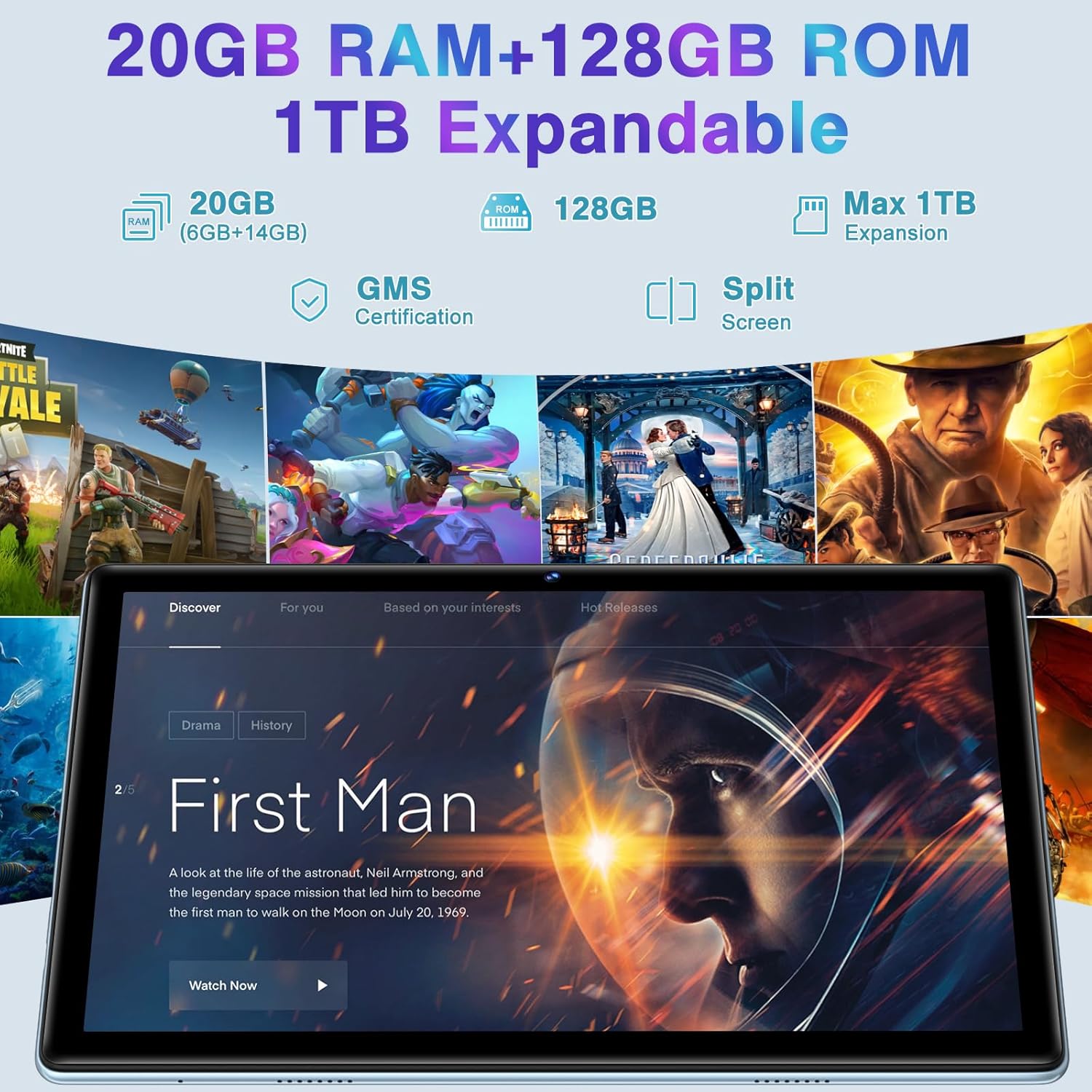 Thumbnail 3 de ZIOVO 2026 Neuest Tablet 10 Zoll mit 20 GB RAM, 128 GB ROM, TF 2 TB – Quad/Octa Core, 5G, Wi‑Fi 6, Bluetooth 5.0, 6000 mAh, Tastatur + Maus, Blau