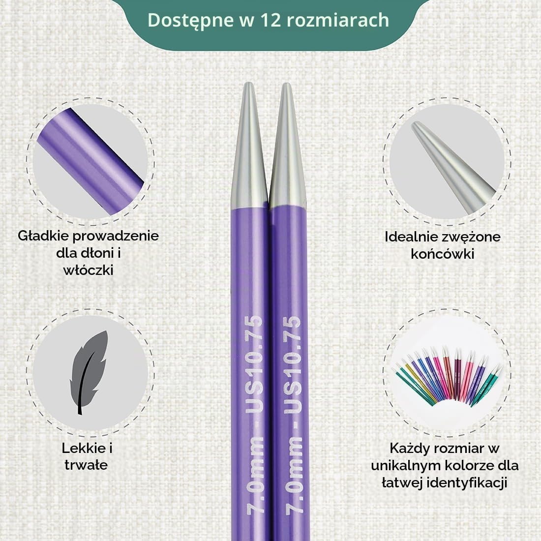 Detalle de KnitPro KP47509 wymienne końcówki dziewiarskie 7 mm, 11,5 cm, aluminiowe