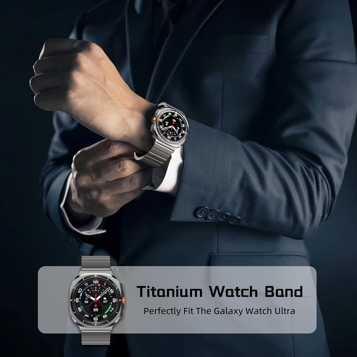 Detalle de LULULOOK Titanium Strap for Samsung Galaxy Watch Ultra 7 (47mm) – 24mm DLC scratch-resistant replacement band