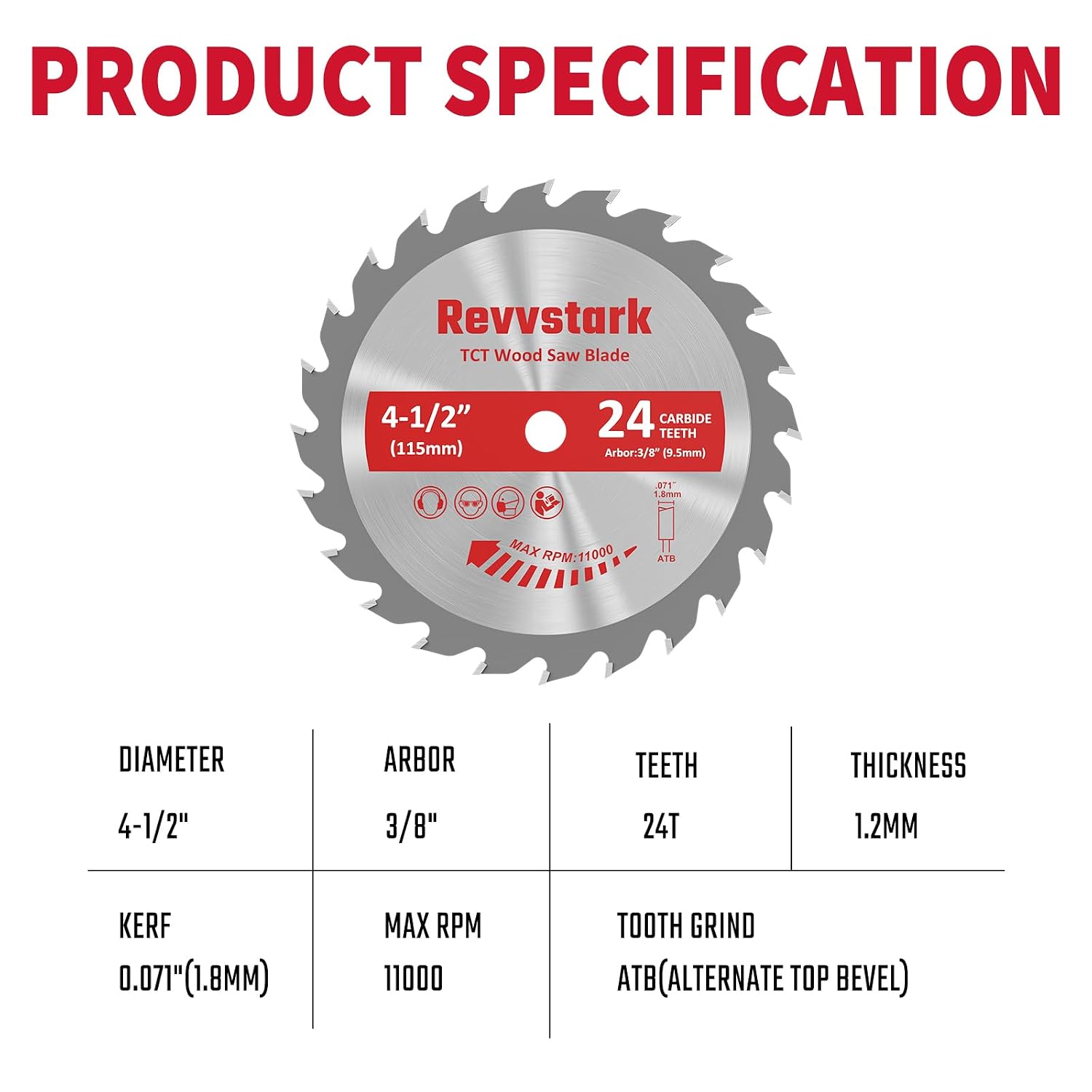 Detalle de Revvstark RS-CB-4.5-24T-3/8-DT 4.5-Inch Circular Saw Blades, 24T, 4-Pack