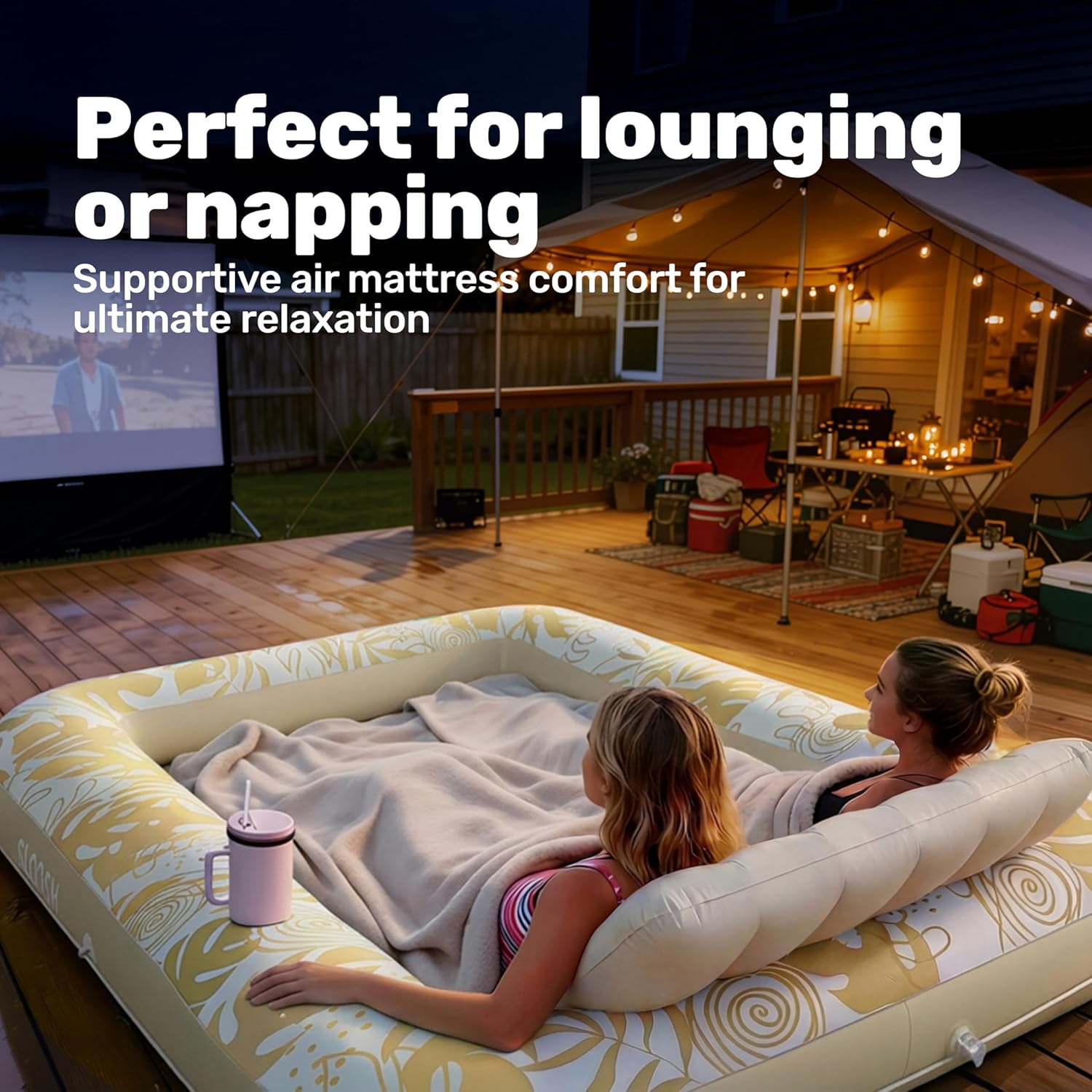 Thumbnail 6 de SLOOSH Inflatable Tanning Pool Lounger Float (85" x 57" XL) – Golden White