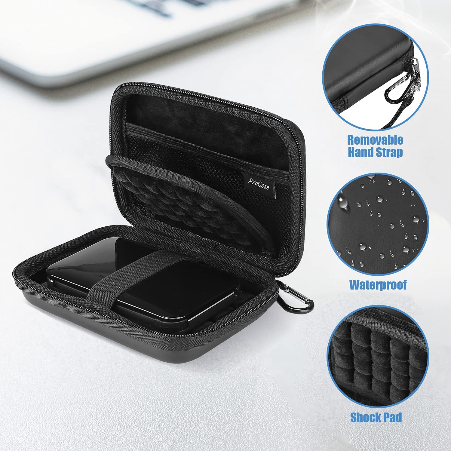 Detalle 2 de ProCase Portable External Hard Drive Case (2.5-inch) with lanyard and cable pockets